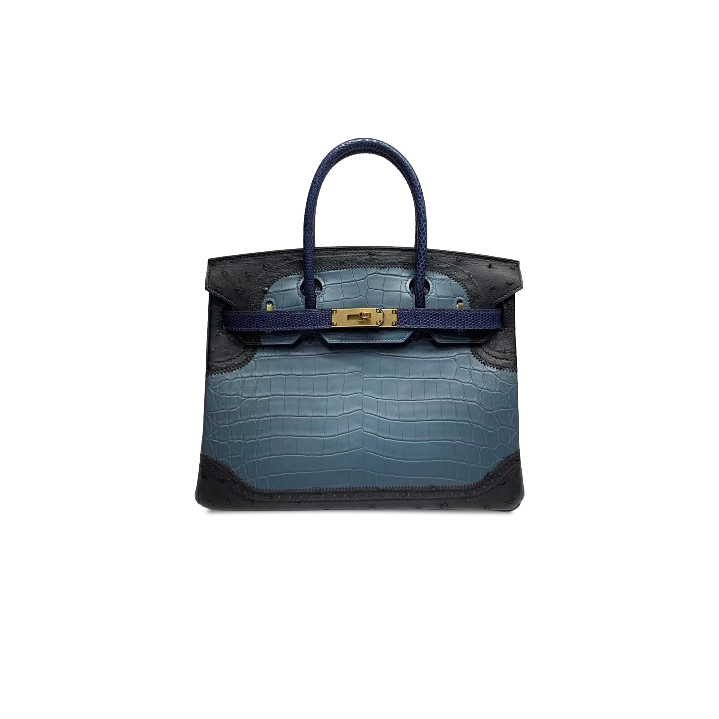 H**mes master birkin 30 ostrich crocodile lizard leather gold buckle h041933ck91 (30*22*16cm)